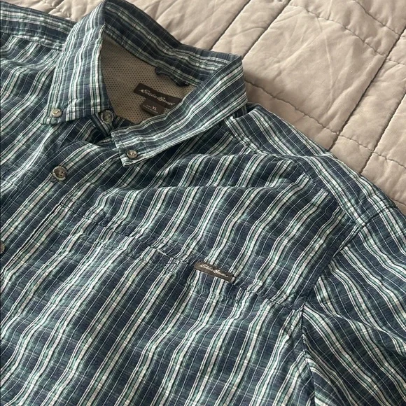 Eddie Bauer Men's Green and Blue Striped Shirt xL - Picture 2 of 10